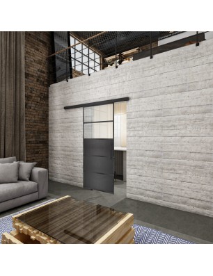 Glasschiebetür BLACK-LINE Loft Schwarzeisen Genietet 13 Blickdicht