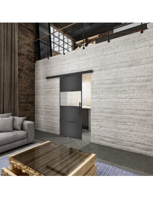 Glasschiebetür BLACK-LINE Loft Schwarzeisen Genietet 26 Blickdicht