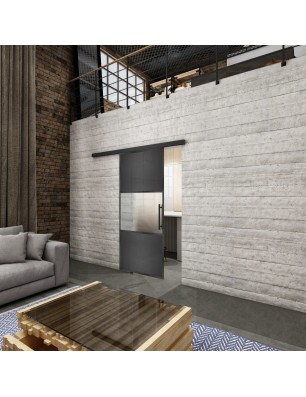 Glasschiebetür BLACK-LINE Loft Schwarzeisen Genietet 27 Blickdicht