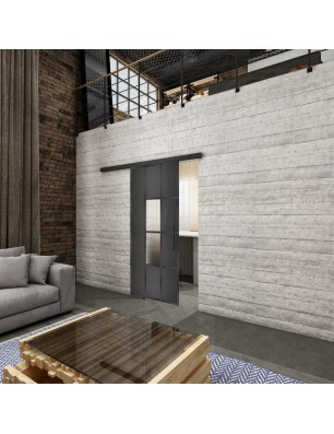Glasschiebetür BLACK-LINE Loft Schwarzeisen Genietet 35 Blickdicht