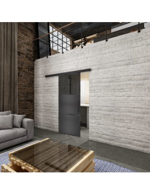 Glasschiebetür BLACK-LINE Loft Schwarzeisen Genietet 15 Auf Grauglas