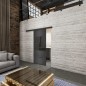 Glasschiebetür BLACK-LINE Loft Schwarzeisen Genietet 25 Auf Grauglas