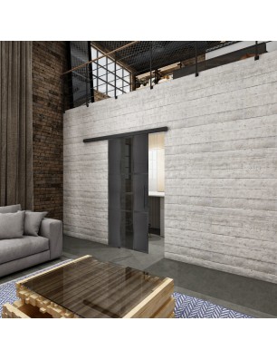 Glasschiebetür BLACK-LINE Loft Schwarzeisen Genietet 36 Auf Grauglas