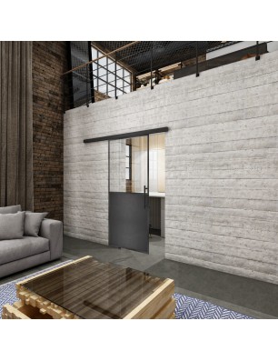 Glasschiebetür BLACK-LINE Loft Schwarzeisen Genietet 16 Auf Klarglas
