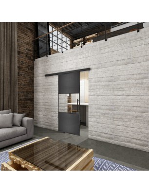 Glasschiebetür BLACK-LINE Loft Schwarzeisen Genietet 27 Auf Klarglas