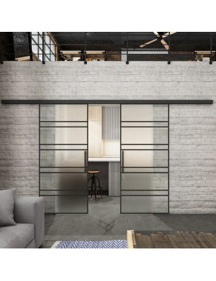 Glasschiebetür BLACK-LINE Loft Schwarzlack 16 Blickdicht