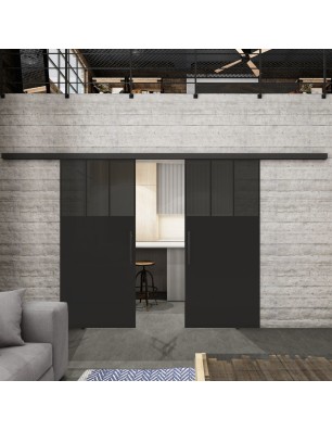 Glasschiebetür BLACK-LINE Loft Schwarzlack 29 Auf Grauglas
