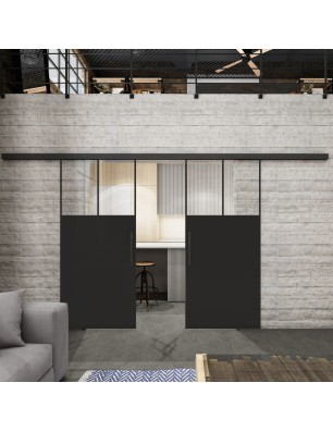 Glasschiebetür BLACK-LINE Loft Schwarzlack 25 Auf Klarglas