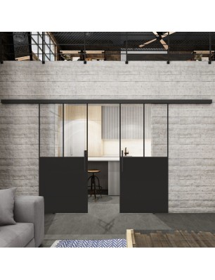 Glasschiebetür BLACK-LINE Loft Schwarzlack 26 Auf Klarglas