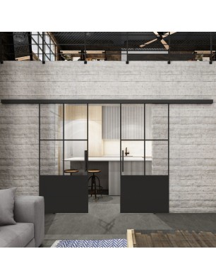 Glasschiebetür BLACK-LINE Loft Schwarzlack 36 Auf Klarglas