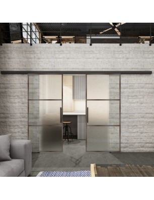 Glasschiebetür BLACK-LINE Loft Rosteisen Genietet 03 Blickdicht