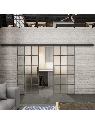Glasschiebetür BLACK-LINE Loft Rosteisen Genietet 09 Blickdicht