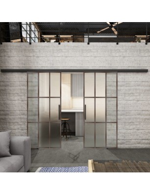 Glasschiebetür BLACK-LINE Loft Rosteisen Genietet 11 Blickdicht