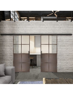 Glasschiebetür BLACK-LINE Loft Rosteisen Genietet 18 Blickdicht