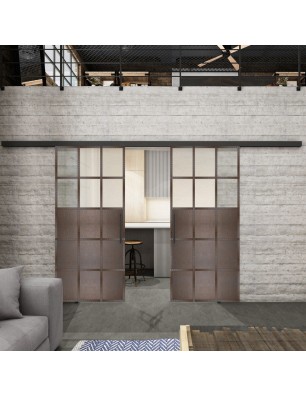 Glasschiebetür BLACK-LINE Loft Rosteisen Genietet 21 Blickdicht