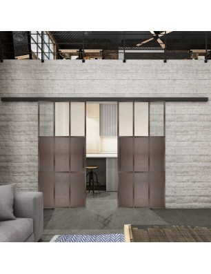 Glasschiebetür BLACK-LINE Loft Rosteisen Genietet 23 Blickdicht