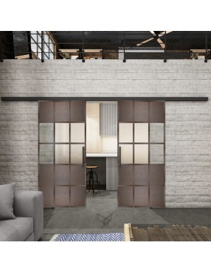 Glasschiebetür BLACK-LINE Loft Rosteisen Genietet 31 Blickdicht