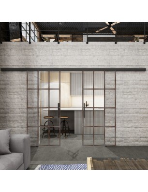 Glasschiebetür BLACK-LINE Loft Rosteisen Genietet 10 Auf Klarglas