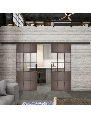 Glasschiebetür BLACK-LINE Loft Rosteisen Genietet 31 Auf Klarglas