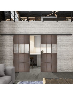 Glasschiebetür BLACK-LINE Loft Rosteisen Genietet 32 Auf Klarglas