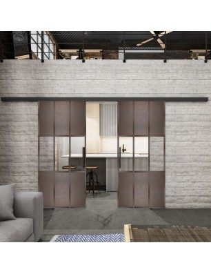 Glasschiebetür BLACK-LINE Loft Rosteisen Genietet 33 Auf Klarglas