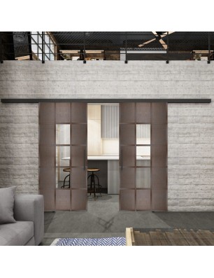 Glasschiebetür BLACK-LINE Loft Rosteisen Genietet 34 Auf Klarglas