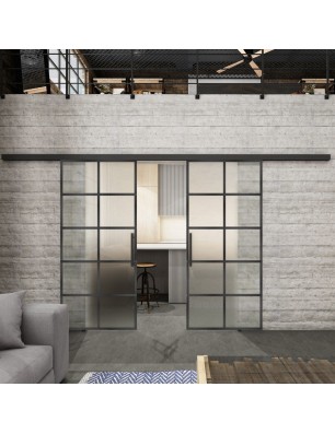 Glasschiebetür BLACK-LINE Loft Schwarzeisen Genietet 05 Blickdicht