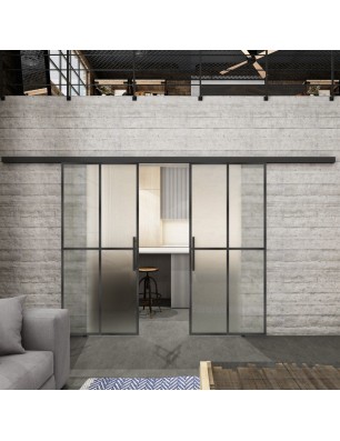 Glasschiebetür BLACK-LINE Loft Schwarzeisen Genietet 08 Blickdicht