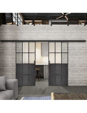Glasschiebetür BLACK-LINE Loft Schwarzeisen Genietet 22 Blickdicht