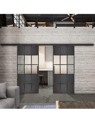 Glasschiebetür BLACK-LINE Loft Schwarzeisen Genietet 31 Blickdicht