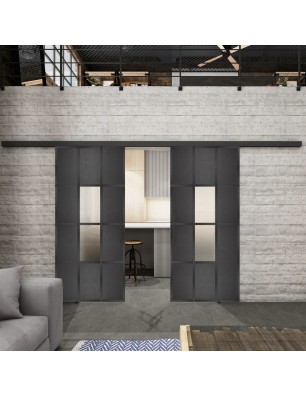 Glasschiebetür BLACK-LINE Loft Schwarzeisen Genietet 35 Blickdicht