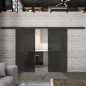 Glasschiebetür BLACK-LINE Loft Schwarzeisen Genietet 04 Auf Grauglas Glasschiebetür BLACK-LINE Loft Schwarzeisen Genietet 04 Auf Grauglas