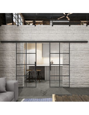 Glasschiebetür BLACK-LINE Loft Schwarzeisen Genietet 06 Auf Klarglas