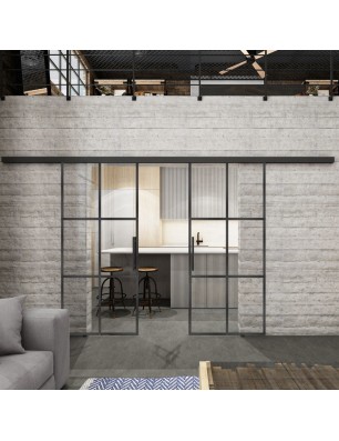 Glasschiebetür BLACK-LINE Loft Schwarzeisen Genietet 07 Auf Klarglas