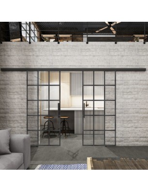 Glasschiebetür BLACK-LINE Loft Schwarzeisen Genietet 09 Auf Klarglas