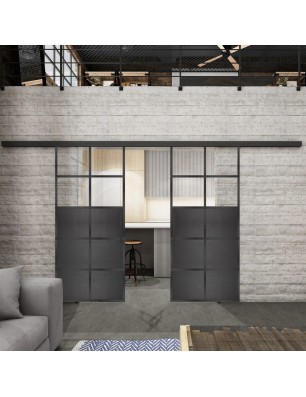 Glasschiebetür BLACK-LINE Loft Schwarzeisen Genietet 17 Auf Klarglas