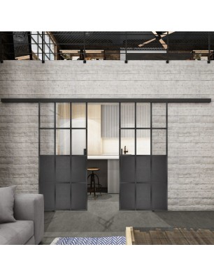 Glasschiebetür BLACK-LINE Loft Schwarzeisen Genietet 22 Auf Klarglas