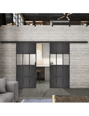 Glasschiebetür BLACK-LINE Loft Schwarzeisen Genietet 32 Auf Klarglas