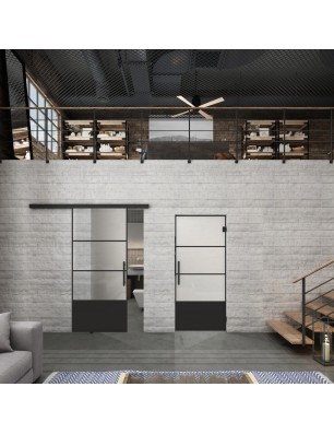 Glasschiebetür BLACK-LINE Loft Schwarzlack 32 Blickdicht