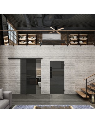 Glasschiebetür BLACK-LINE Loft Schwarzlack 01 Auf Grauglas