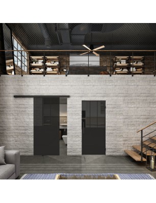 Glasschiebetür BLACK-LINE Loft Schwarzlack 30 Auf Grauglas