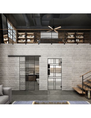 Glasschiebetür BLACK-LINE Loft Schwarzlack 13 Auf Klarglas