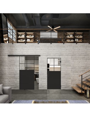 Glasschiebetür BLACK-LINE Loft Schwarzlack 23 Auf Klarglas