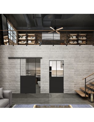 Glasschiebetür BLACK-LINE Loft Schwarzlack 26 Auf Klarglas