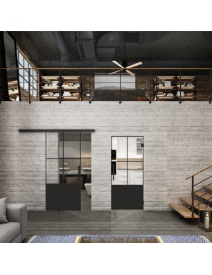 Glasschiebetür BLACK-LINE Loft Schwarzlack 36 Auf Klarglas