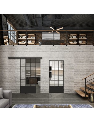 Glasschiebetür BLACK-LINE Loft Schwarzlack 37 Auf Klarglas