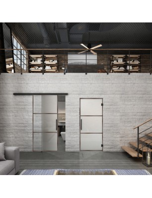 Glasschiebetür BLACK-LINE Loft Rosteisen Genietet 03 Blickdicht
