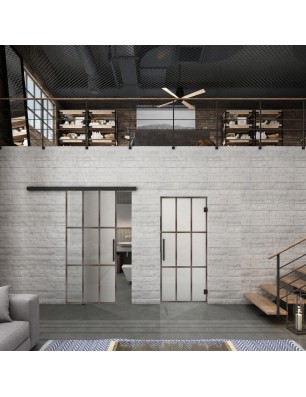 Glasschiebetür BLACK-LINE Loft Rosteisen Genietet 11 Blickdicht