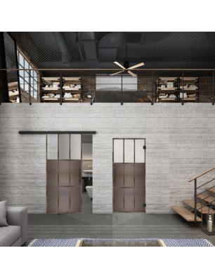 Glasschiebetür BLACK-LINE Loft Rosteisen Genietet 23 Blickdicht