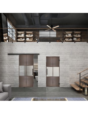 Glasschiebetür BLACK-LINE Loft Rosteisen Genietet 30 Blickdicht